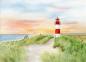 Preview: Postcard DIN-A6  Watercolor Maritime Art Print Lighthouse List Sylt North Sea Dunes Beach Sunset
